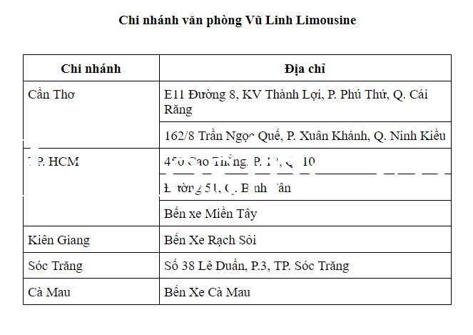 Vũ Linh Limousine: Địa chỉ bến xe, số điện thoại và giá vé, lịch trình chi tiết